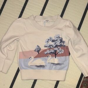 Janie & Jack Cream Knit Kids Swan Sweater